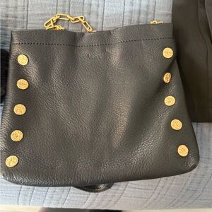 Black Leather Bag with Gold Accents